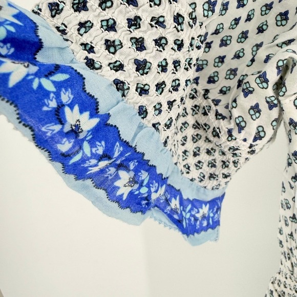 J.Crew Blue White Cotton Prairie Peasant Midi Dress XL Short Sleeve Fairy Cottag - Picture 5 of 8